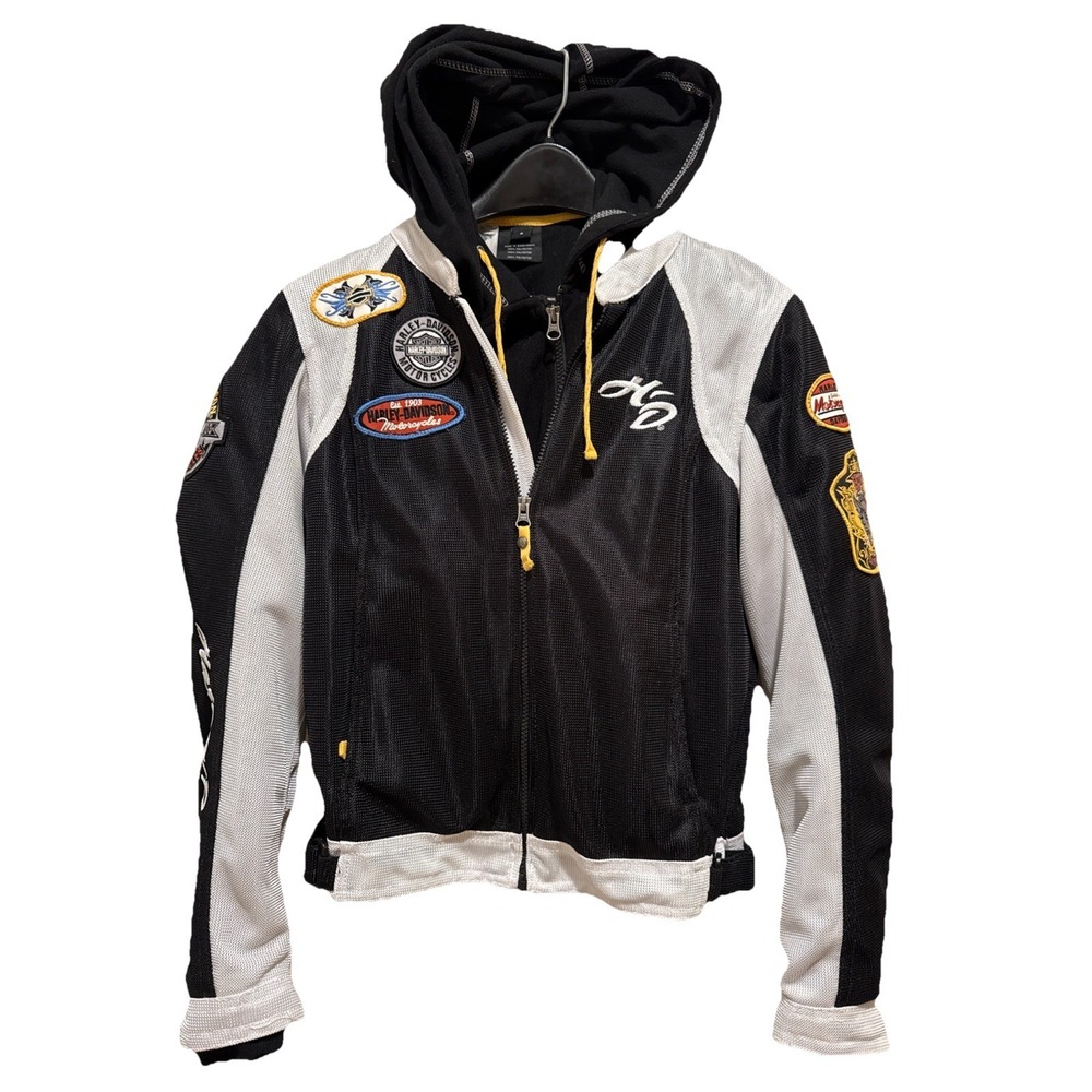 Harley-Davidson  Riding Jacket Women W/ Patches Black & White Polyester Zip-Up S
